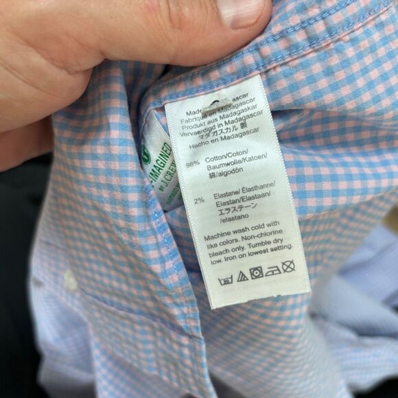 J Crew Shirt Mens XL Button Down Pink Blue Plaid Slim Untucked Flex Washed - Picture 9 of 10